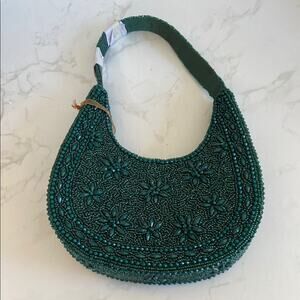 New Viral Beaded Bag Made in India Hunter Green Shoulder Bag Fall Winter Floral